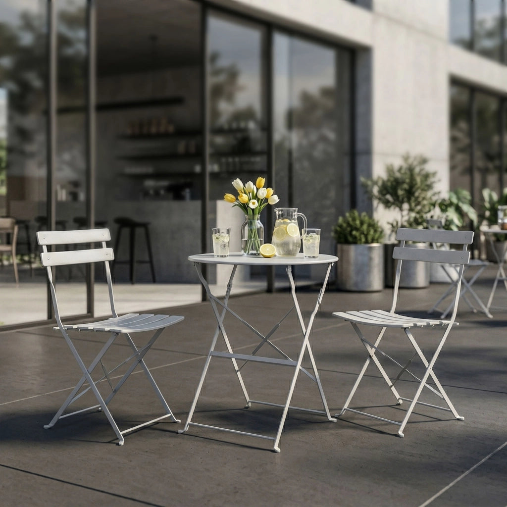 Set di mobili da balcone ORION Tavolo rotondo e 2 sedie in elegante grigio