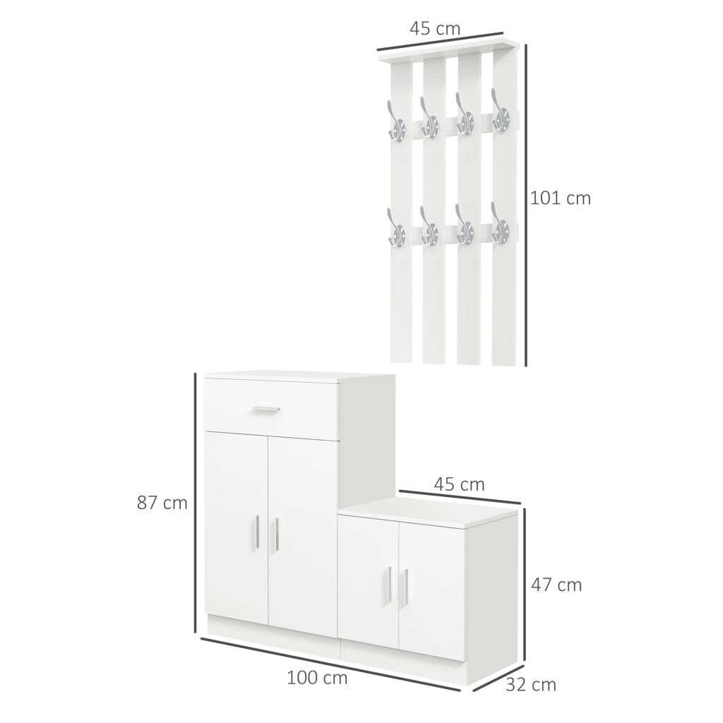 Scarpiera con Appendiabiti ¨C zephmum ¨C Legno Bianco 100x32x187 cm