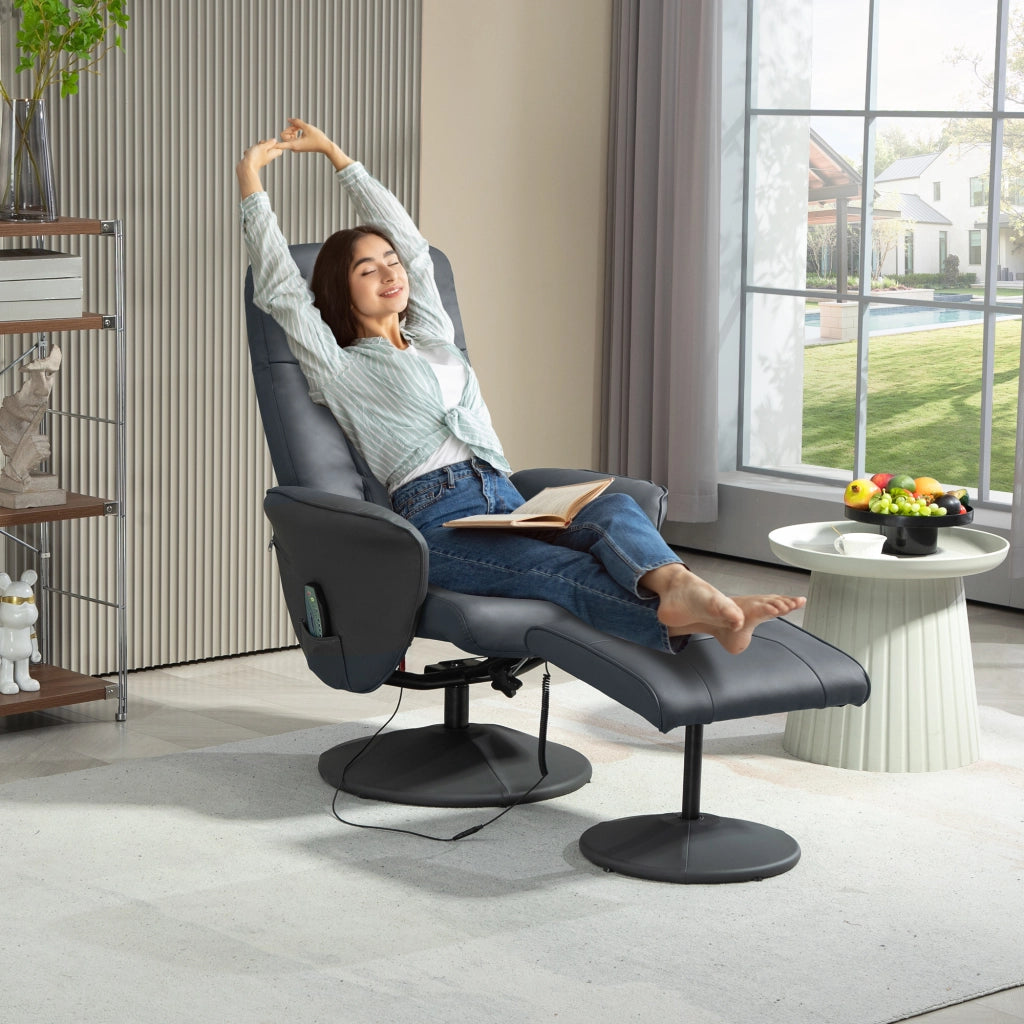 Poltrona Massaggiante Elettrica Reclinabile con Poggiapiedi ¨C Minimal ¨C Similpelle Grigio Scuro 76x81x105 cm
