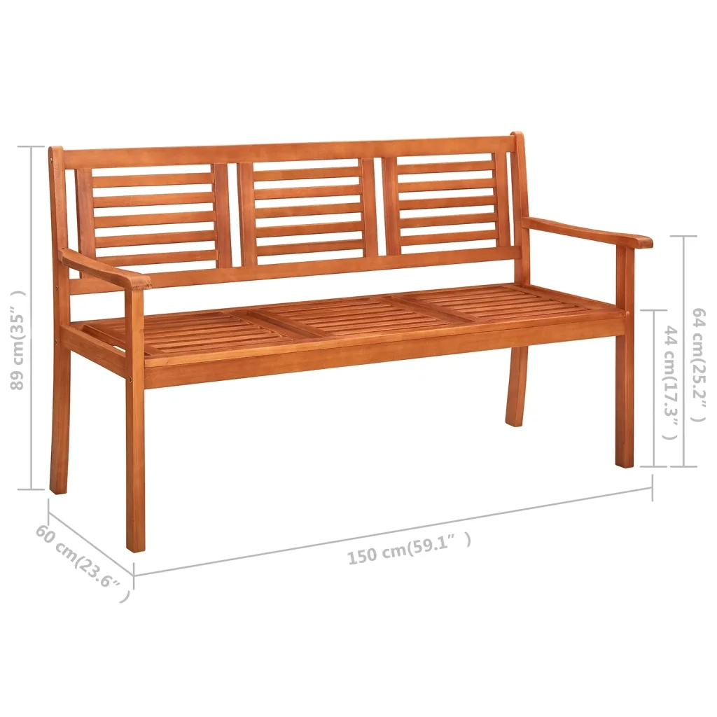 Panchina da Giardino 3 Posti e Cuscino 150cm Massello Eucalipto 3061002