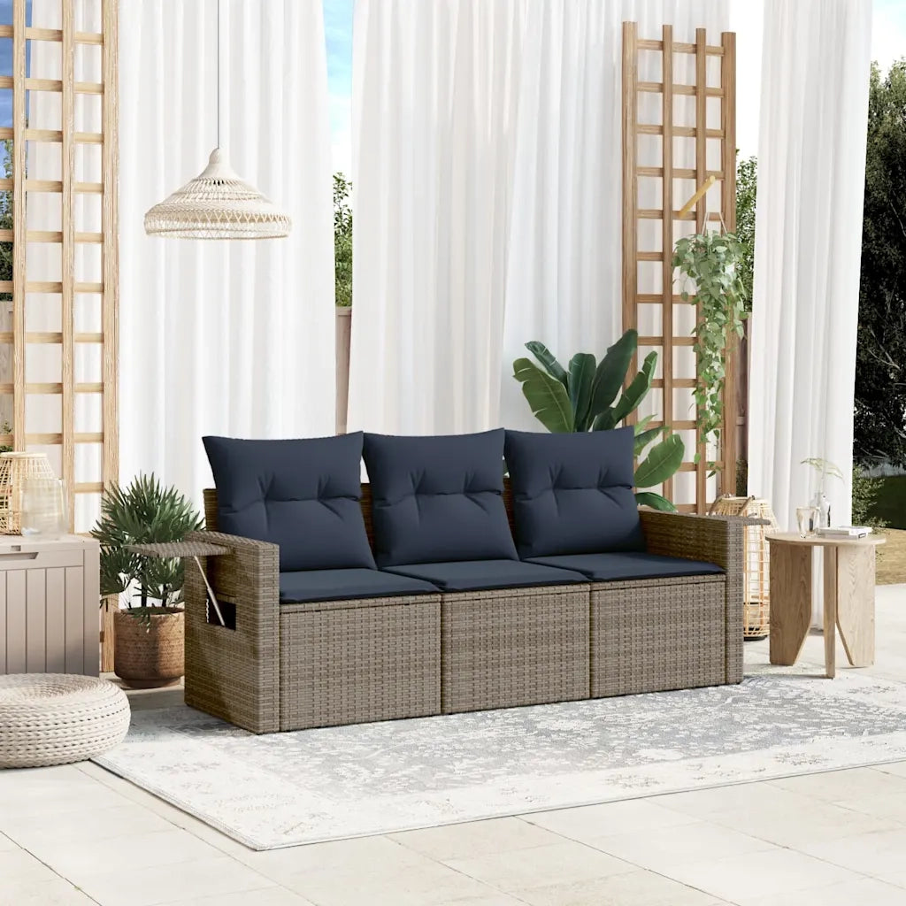 Set Divani da Giardino 3 pz con Cuscini Grigio in Polyrattan 3219860