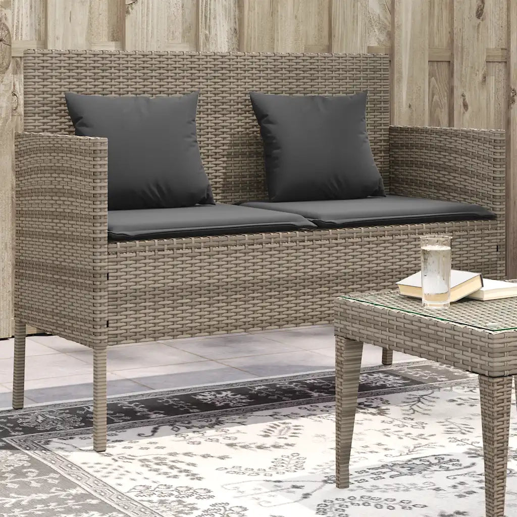 Panca da Giardino con Cuscini-Sgabello-Panca da esterno Grigia in Polyrattan 333039