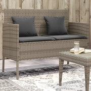 Panca da Giardino con Cuscini-Sgabello-Panca da esterno Grigia in Polyrattan 333039