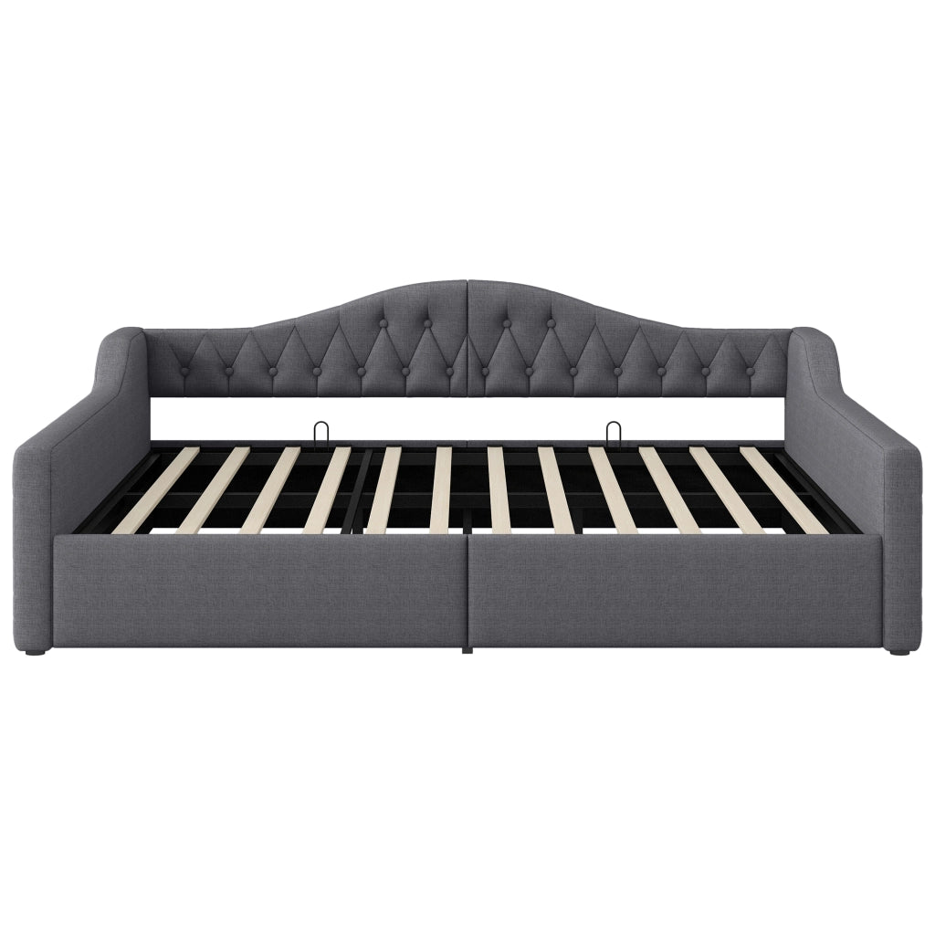Letti contenitori 140x200 cm con LED e contenitore; imbottito; grigio