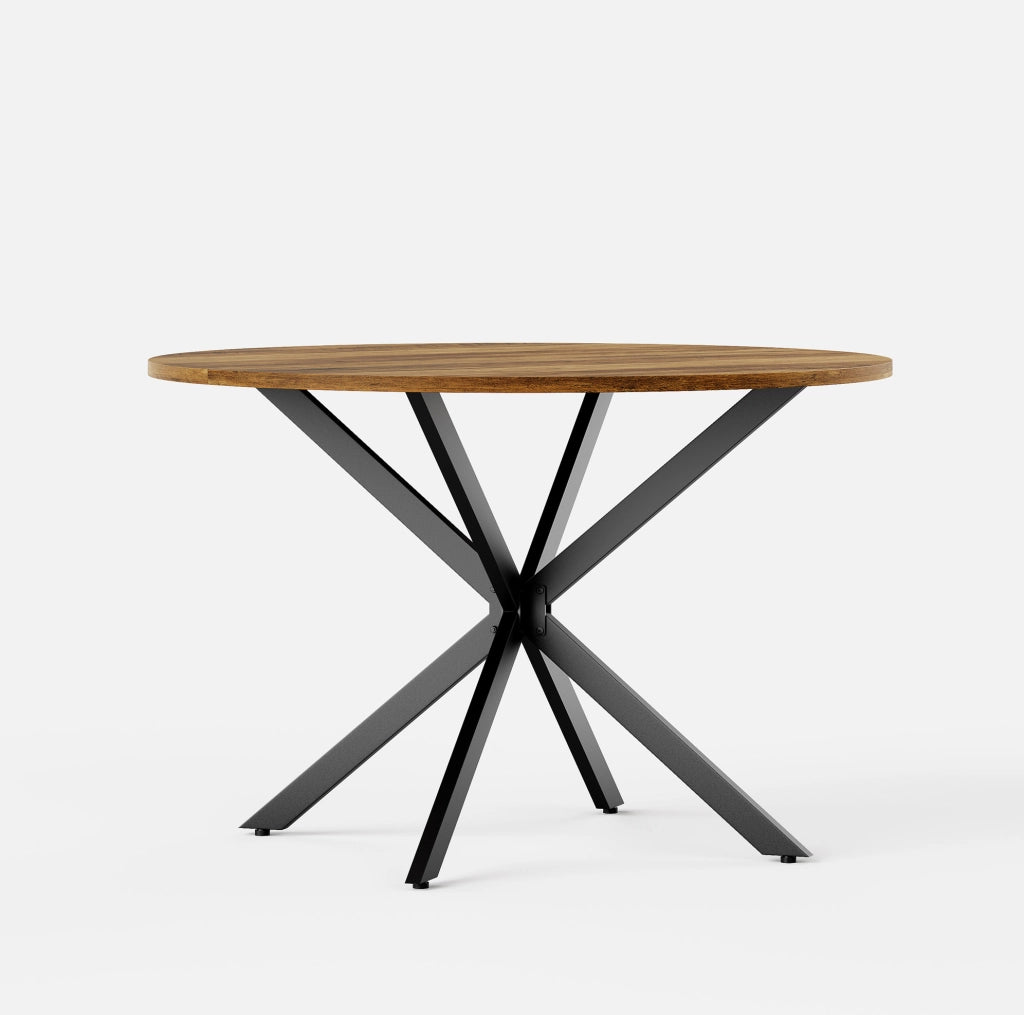 Tavolo rotondo 120 cm stile rustico con base a X in metallo