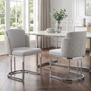 Set di 2 sedie da pranzo 61.49x59x54 cm con doppio schienale; gambe in metallo; chenille grigio argento