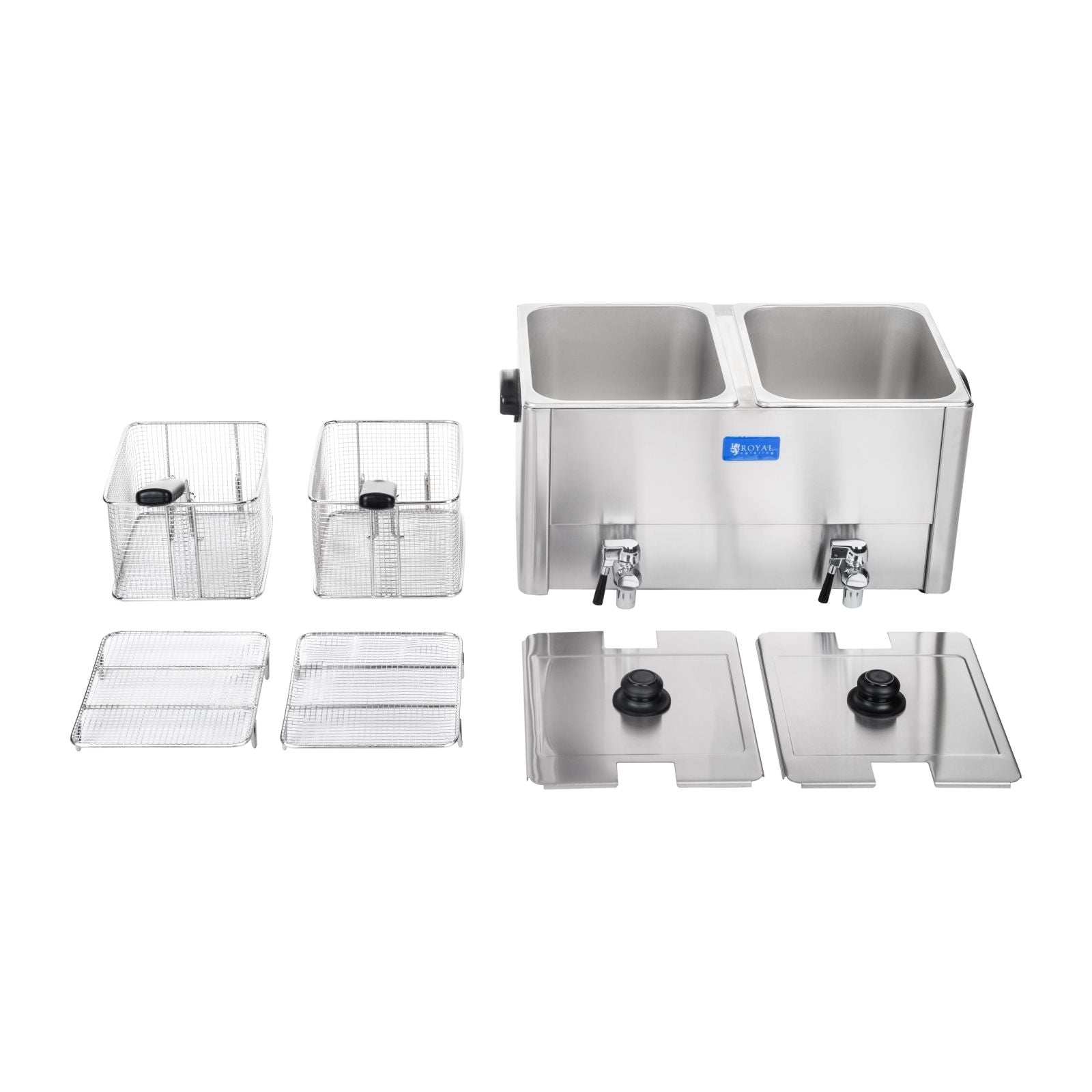 Friggitrice in acciaio inox 2 vasche vasca estraibile 13 litri con termostato professionale EGO timer 3614021