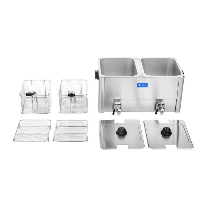 Friggitrice in acciaio inox 2 vasche vasca estraibile 13 litri con termostato professionale EGO timer 3614021