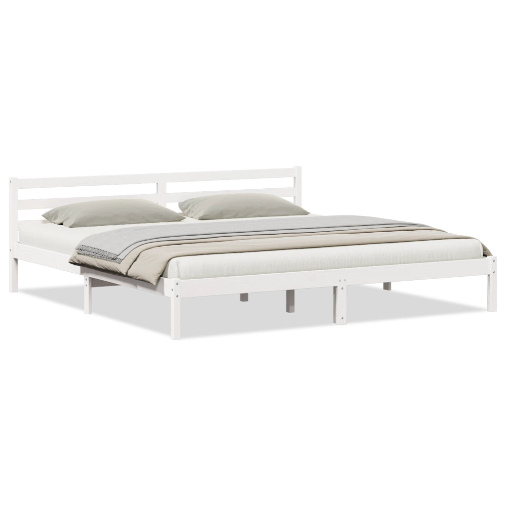 Struttura Letto  con Testiera Bianco 180x210 cm Legno Massello Pino