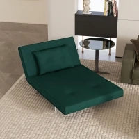 Poltrona Letto Singolo con Schienale Reclinabile in Velluto, 100x88x83cm, Verde Scuro