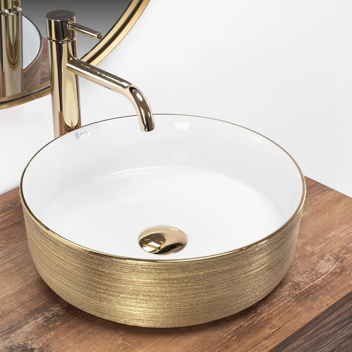 Lavabo Da Appoggio Rea Sami White Brush Gold