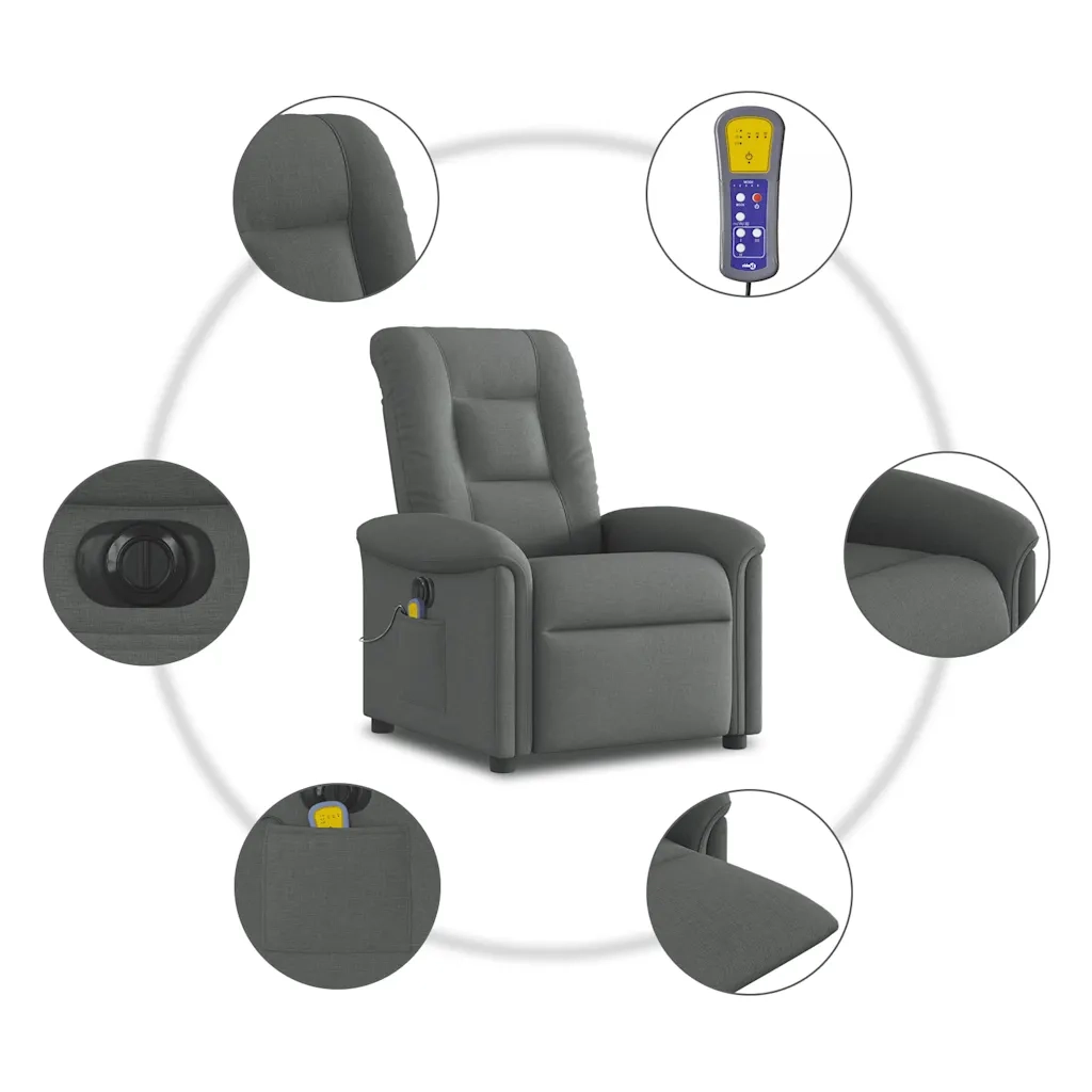 Divano Sedia-Poltrona Reclinabile Massaggio Elettrica Grigio Scuro Tessuto 108578