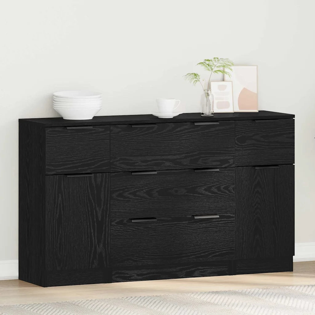 Credenza con cassetto 3 pcs Rovere Nero Legno multistrato 3332538