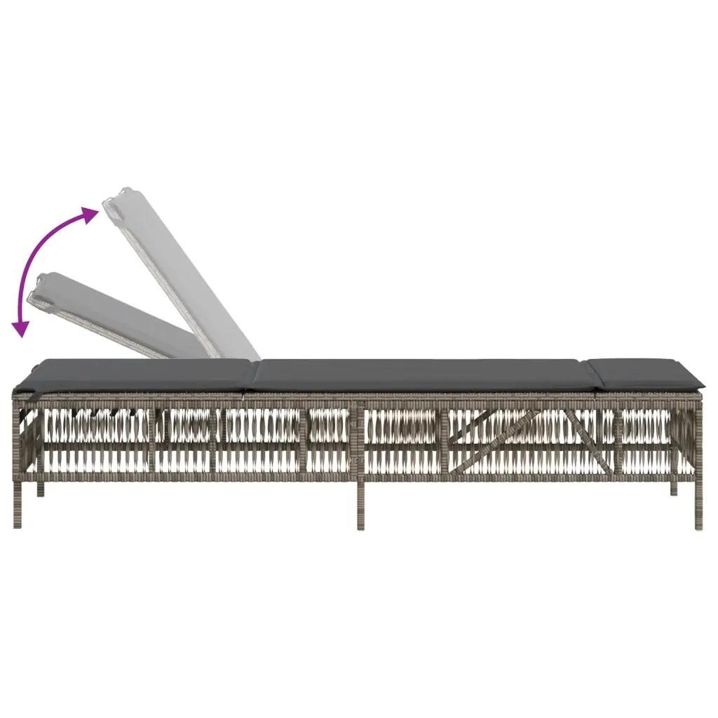 Lettini Prendisole 2 pz | Sdraio da giardino | Lettino da sole con Tavolino Grigio in Polyrattan