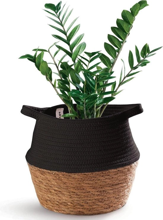 Pianta Decorativa 27 cm - Mandolina per Piante Zeppa Duratura Cotone - Con Maniglie - Cassa per Piante Interna e di Deposito - Nero