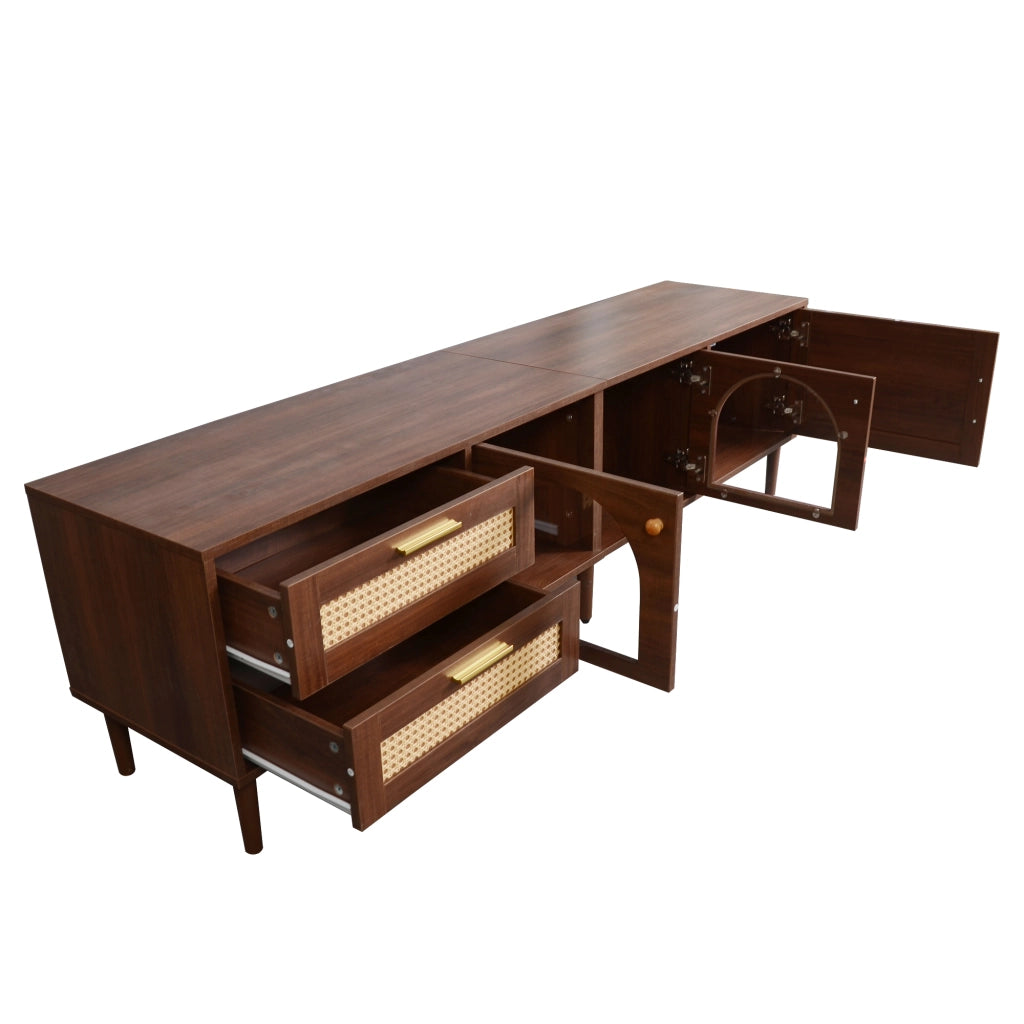 Mobile TV 180 cm ¨C MINIMAL ¨C Marrone, LED, Vetro, Rattan, 2 Cassetti