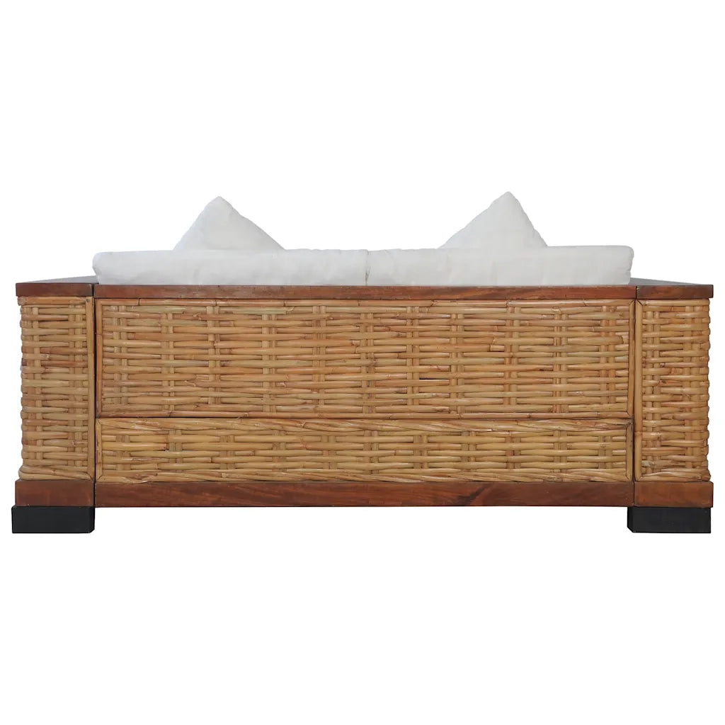 Divano a 2 Posti con Cuscini Marrone in Rattan Naturale cod mxl 6868