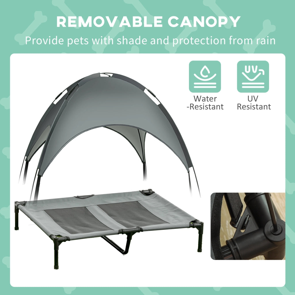Cuccia per cani rialzata con baldacchino rimovibile in rete e Oxford, struttura in metallo grigio 92 × 76 × 90 cm