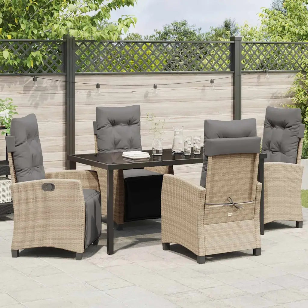Set da Pranzo per Giardino con cuscino 5 pcs Beige polyrattan 3380452