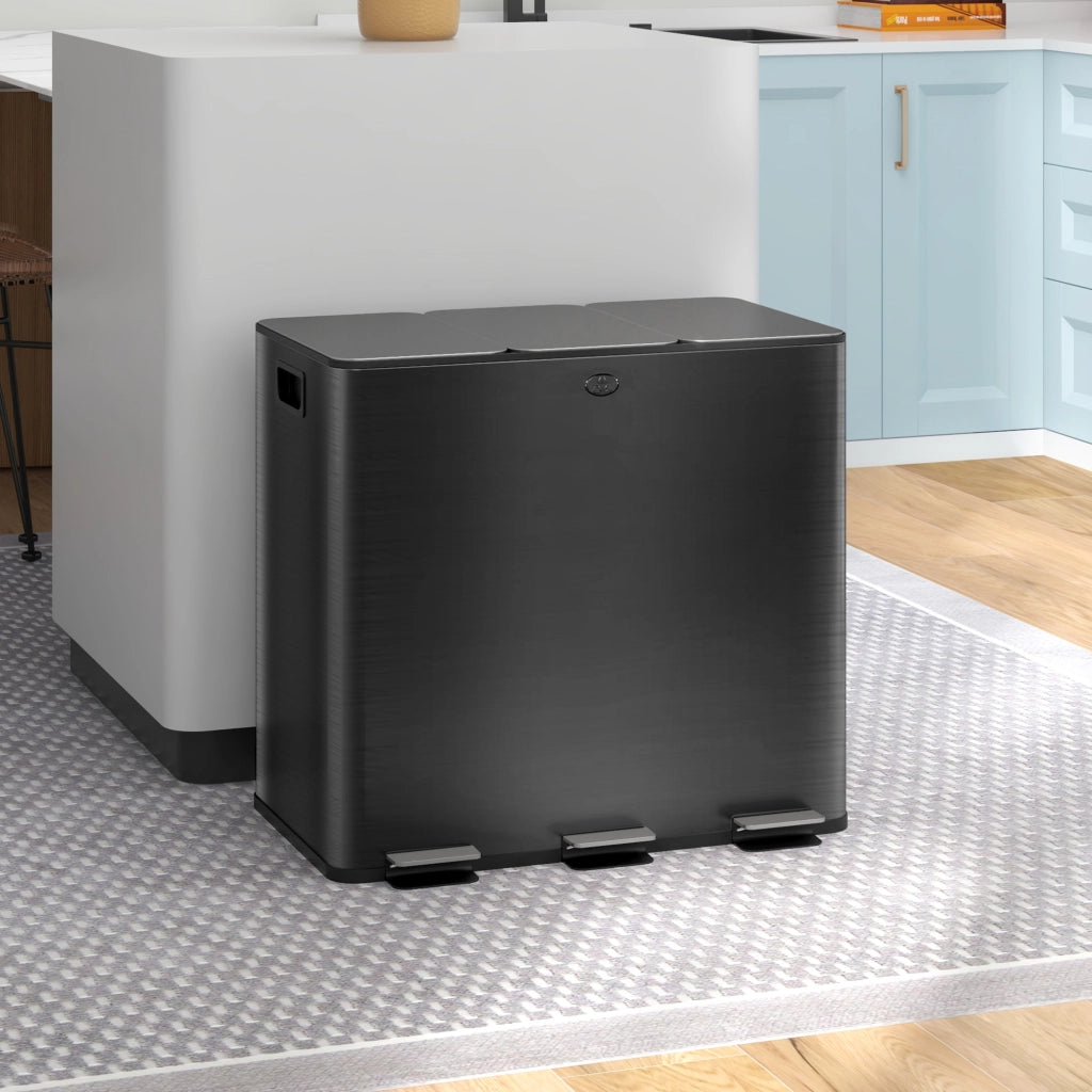Cestino 3 Scomparti 15L ¨C zephmum ¨C Nero, Deodorante, Soft-Close