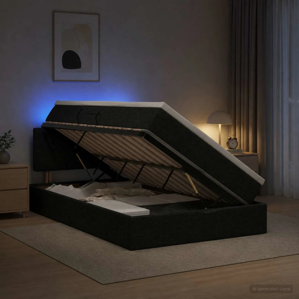 Letto con contenitore LED e materasso Nero 120 x 200 cm Tessuto 3459056