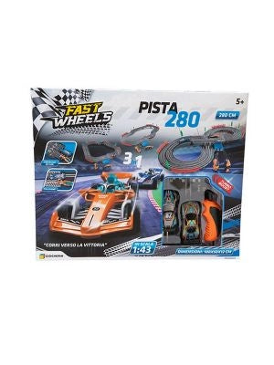 Pista elettrica Fast Wheels 280 cm 3 in 1 con due veicoli incllusi,Giocheria,Eta 5+