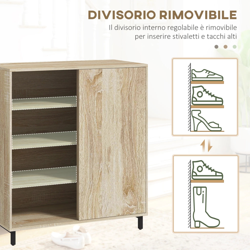Mobile Scarpiera a 4 Livelli in Truciolato e Acciaio con Ripiani Regolabili, max 12 Paia 80x40x93 cm