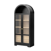 Credenza alta con 2 cassetti; ripiani regolabili e vetro - per cucina - 76.2×40.1×180 cm - nero