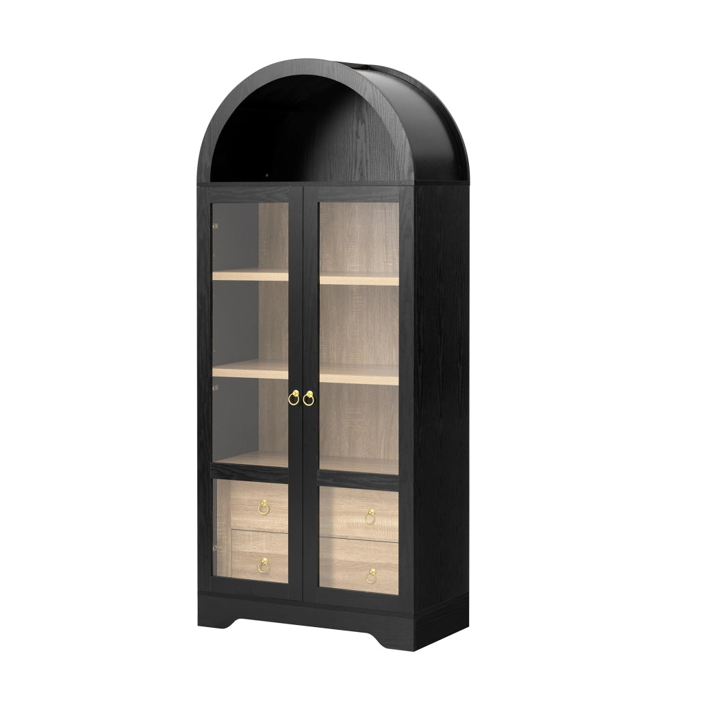 Credenza alta con 2 cassetti; ripiani regolabili e vetro - per cucina - 76.2×40.1×180 cm - nero