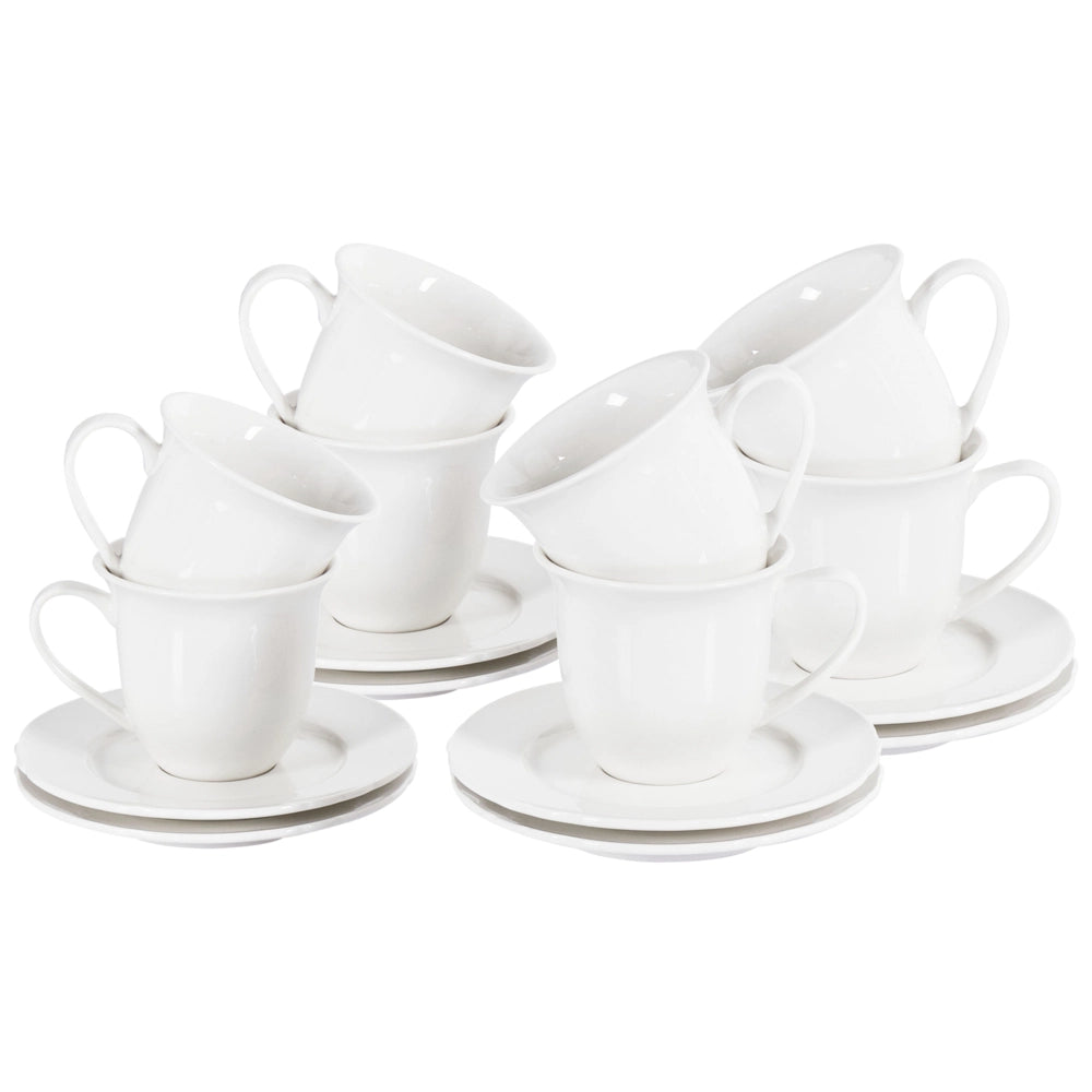 Set di 8 tazze con piattini per tè e caffè in porcellana con finitura lucida bianco Cucina Sala da pranzo