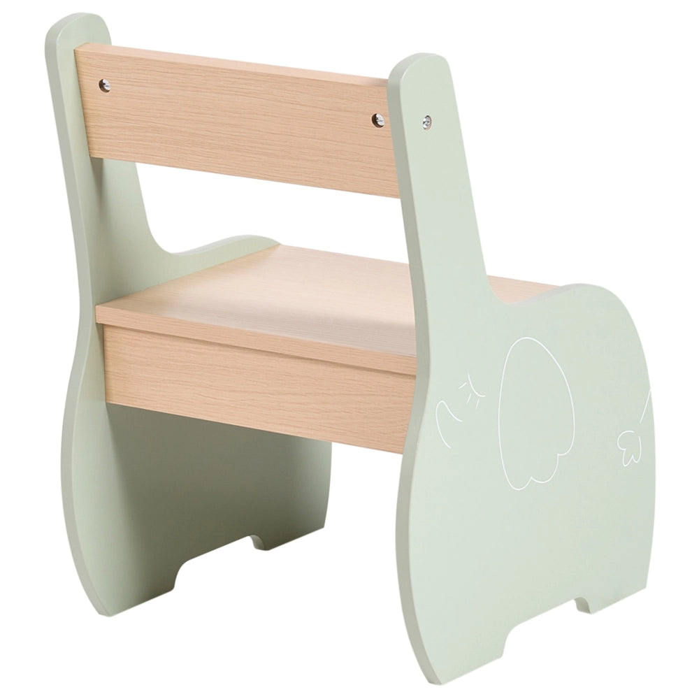 Elegante set per bambini da 2 posti con tavolo e sedie in MDF con contenitore, per la stanza dei bambini nei colori marrone chiaro e verde