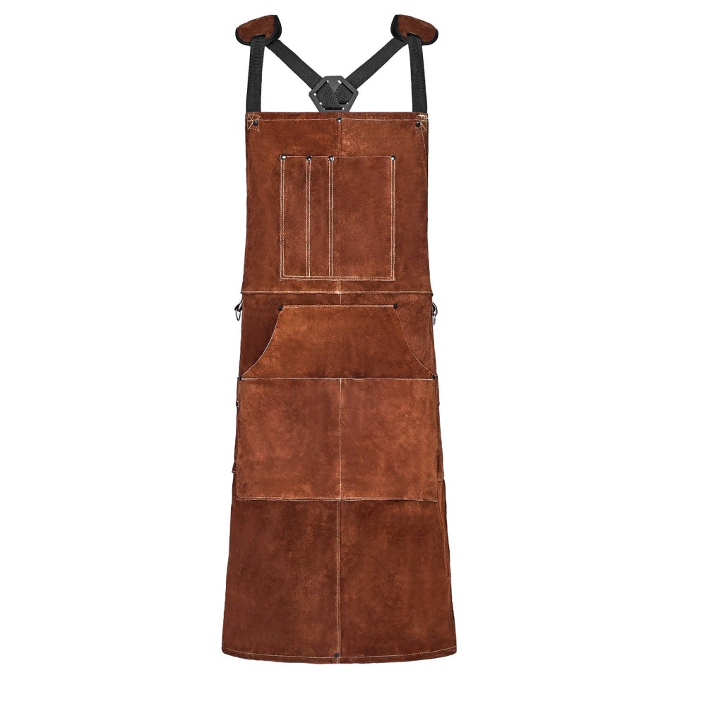AP-6100 Grembiule da Lavoro e Saldatura in Pelle Bovina Marrone con 6 Tasche Portautensili Robusto per Fai da Te e Officina 610x914 mm