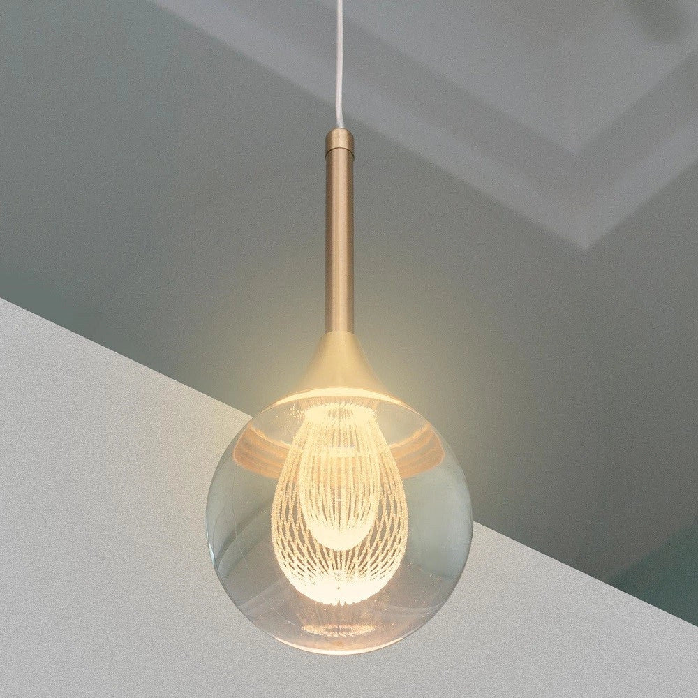 Trade Shop - Lampadario Moderno Led 5w Globo Lampada Dorata Pendente Luce 3000k 4000k 6500k Lp-41 -