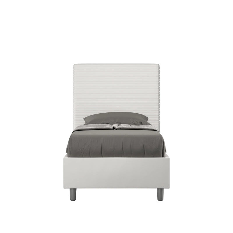 Letto imbottito Singolo 90x190 cm Focus - Similpelle,Senza rete,Tortora