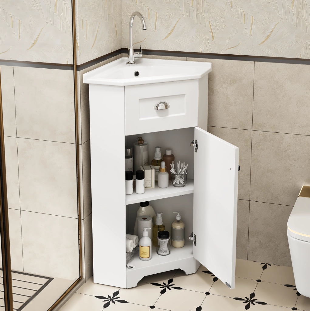 Mobile sottolavabo bagno a pavimento in MDF bianco con maniglie in metallo