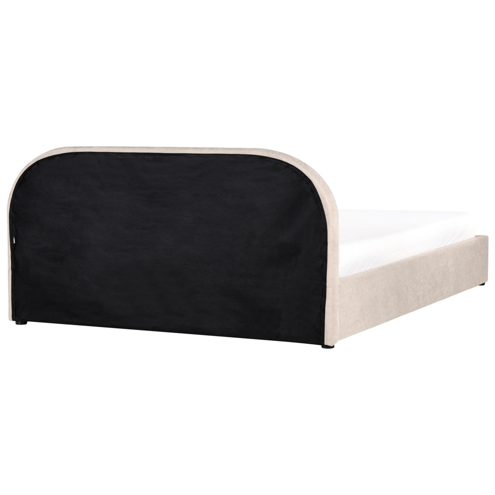 Letto matrimoniale EU Beige Chiaro Tessuto di ciniglia 180 x 200 cm Struttura imbottita con contenitore