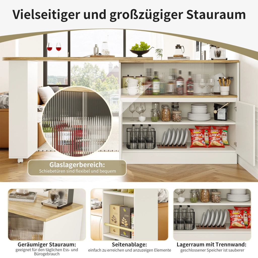MOBILE BAR Girevole 360° 90x45x100 cm Bianco MDF con Ripiani e Vetro