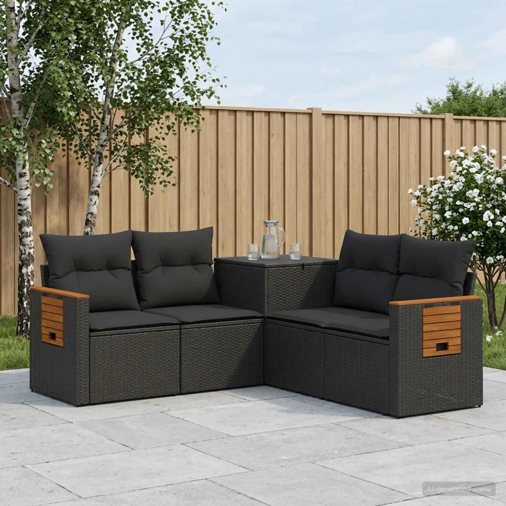 Set di divani 5 pz Nero Rattan sintetico e Acciaio 3447942