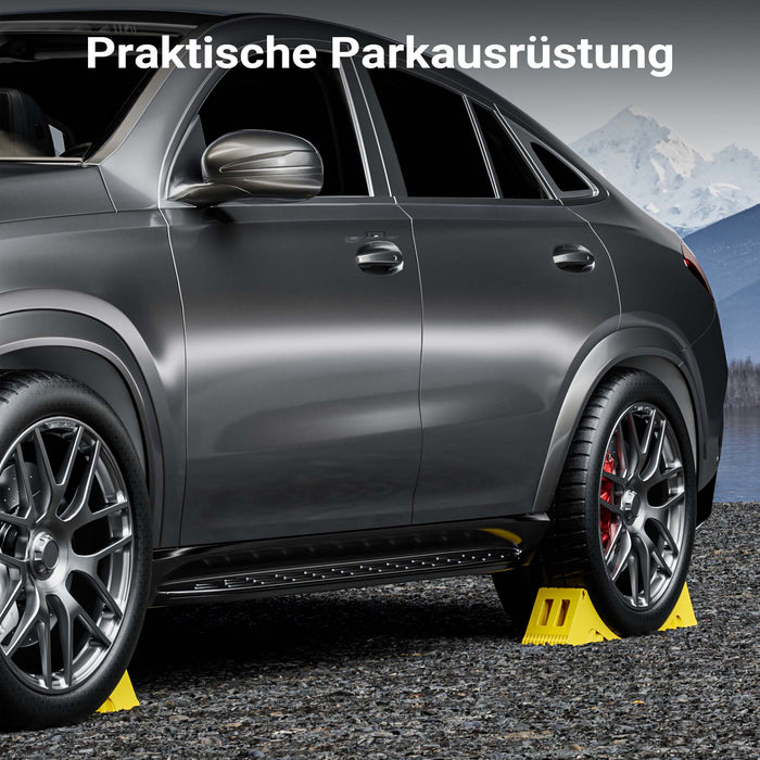 Cunei fermaruota, set di 2 cunei per ruote, capacità 6,5 t/coppia, per autocarri e rimorchi, con piastra dentellata in metallo