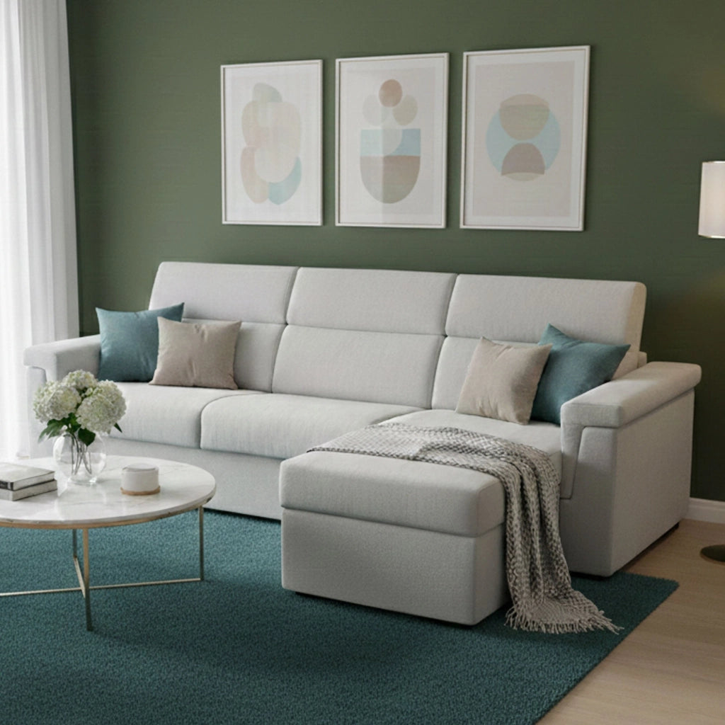 Ganzaria, Divano Letto con Penisola Sfoderabile Made in Italy, 285x160 cm Grigio Chiaro
