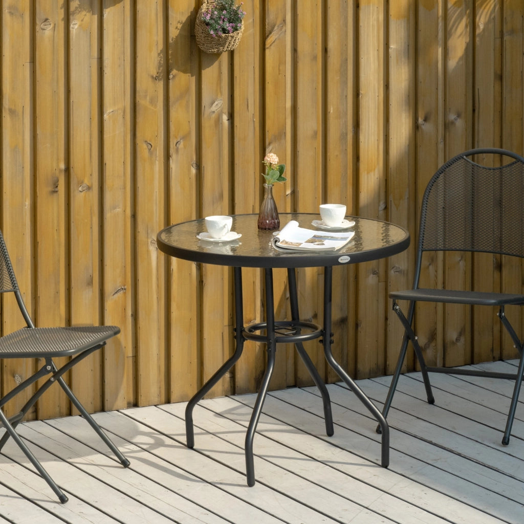 Tavolino da giardino con ombrellone e piano in vetro temperato ¨C zephmum ¨C nero 80x72 cm