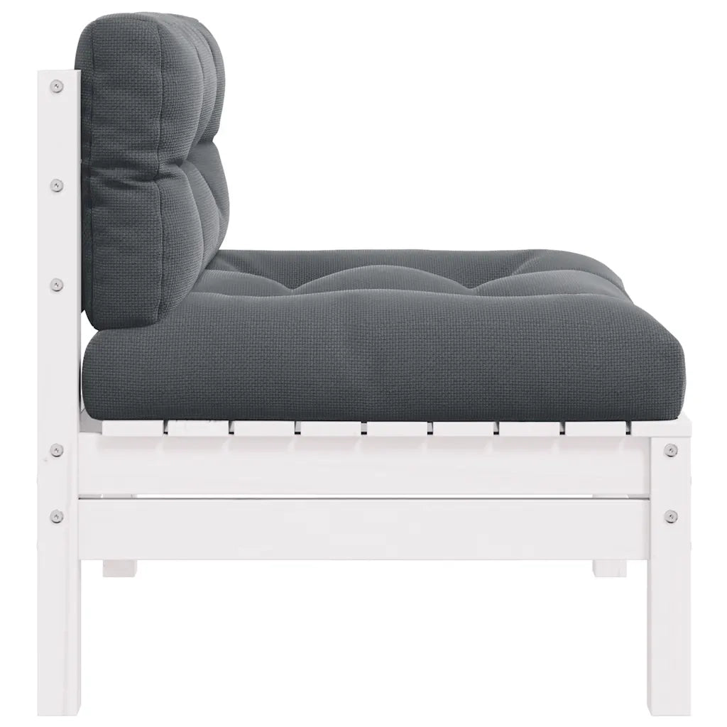 Divano Centrale da Giardino con Cuscini-Sofa Modulare-Divanetto da esterno Bianco Massello di Pino