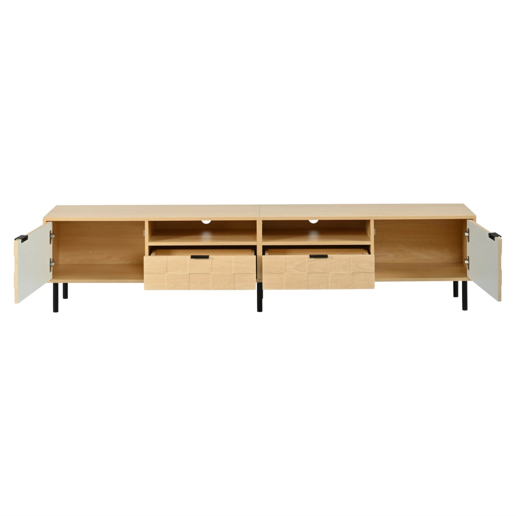 Mobile porta TV con 2 ante, 2 cassetti e 2 vani aperti per soggiorno in MDF e truciolato naturale 200 × 35 × 44,5 cm