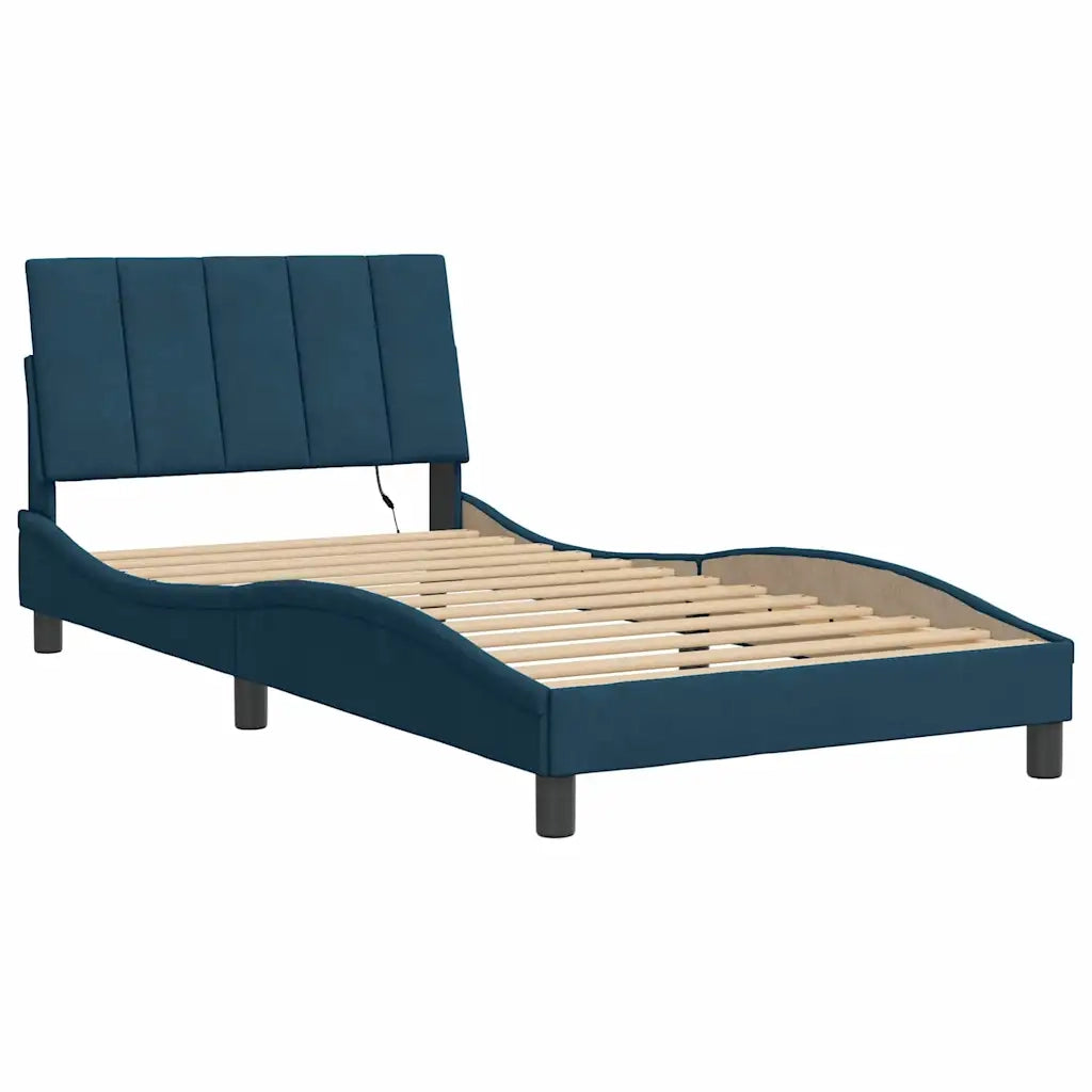 Giroletto con LED senza Materasso-Struttura Letto Hanko Blu 100x200 cm in Velluto