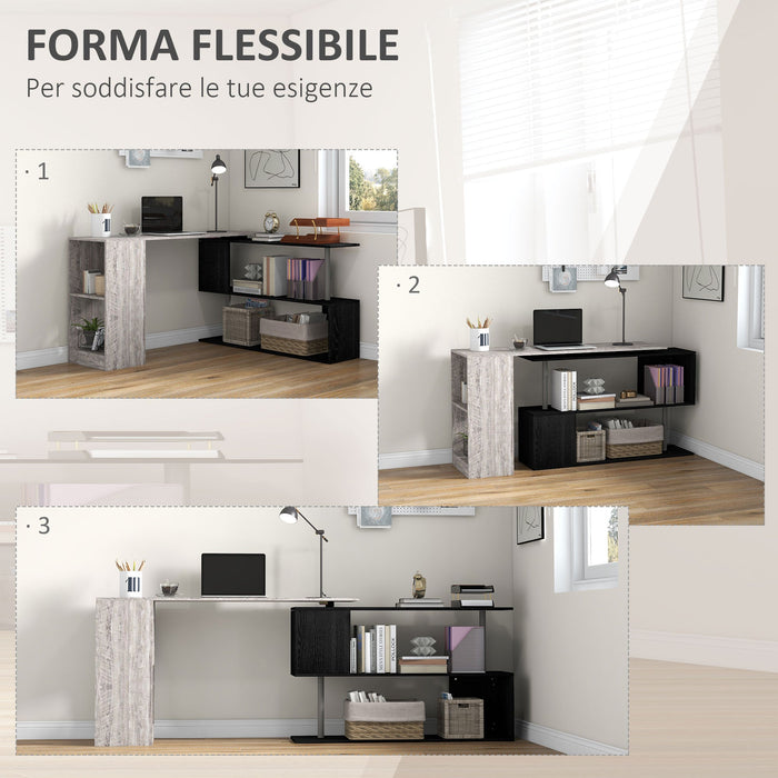 Scrivania Angolare da Ufficio 140x120x78 cm con Cassetti e Scaffale Girevole Grigio effetto Legno
