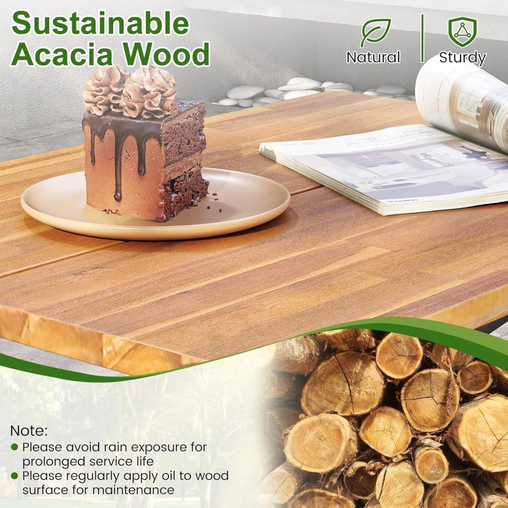Panca da tavolo da picnic mezza per 1 persone, set tavolo da pranzo e panca in legno di acacia con struttura in metallo robusta, per patio, veranda, giardino, cortile posteriore