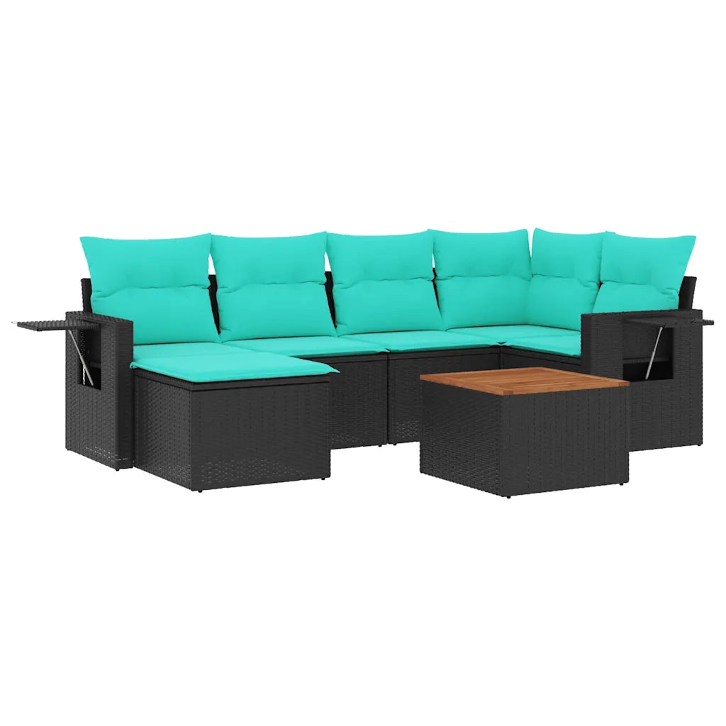 Set Divani da Giardino 7 pz con Cuscini Nero in Polyrattan 3224664