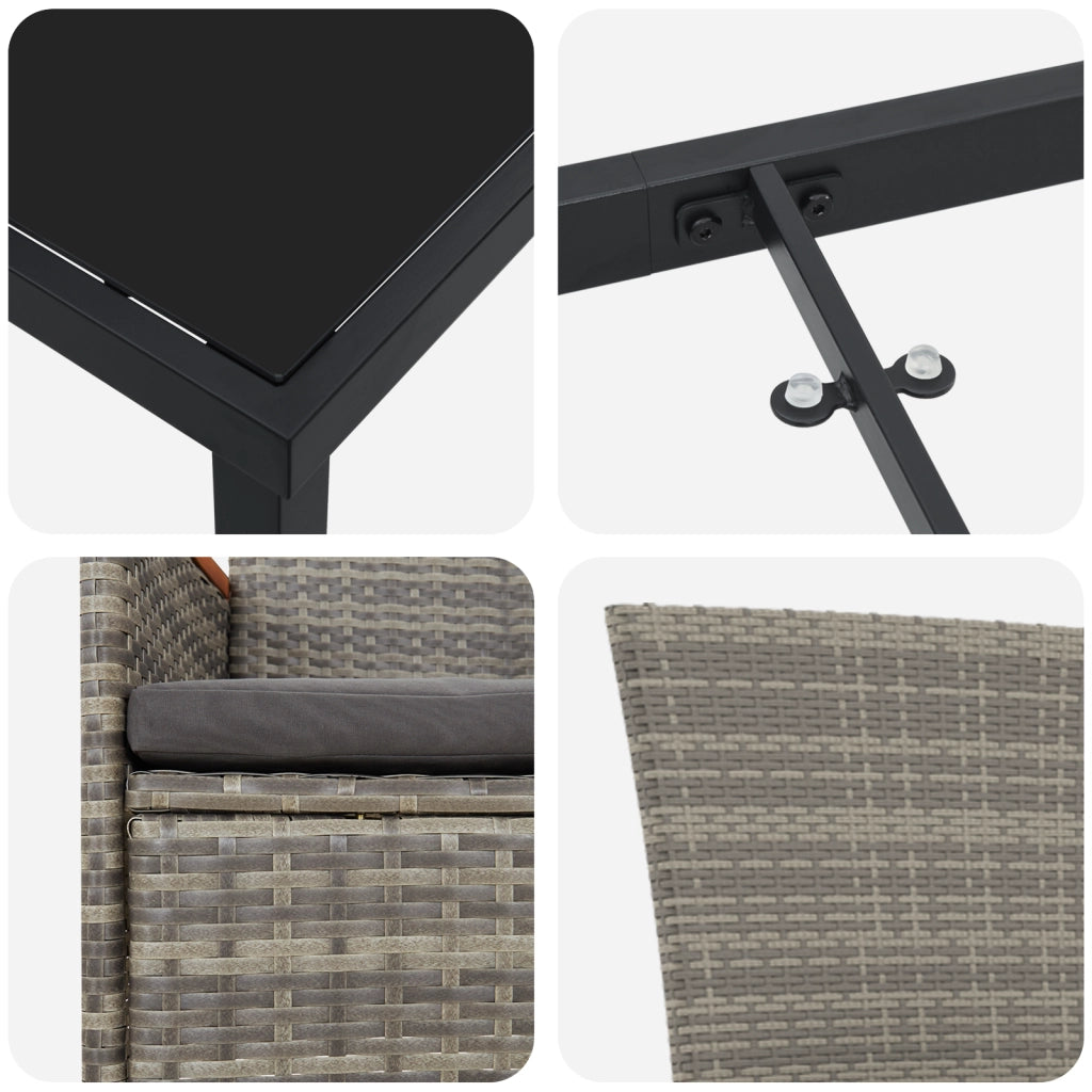 Set da pranzo da giardino in 9 pezzi con cuscini Grigio Polirattan