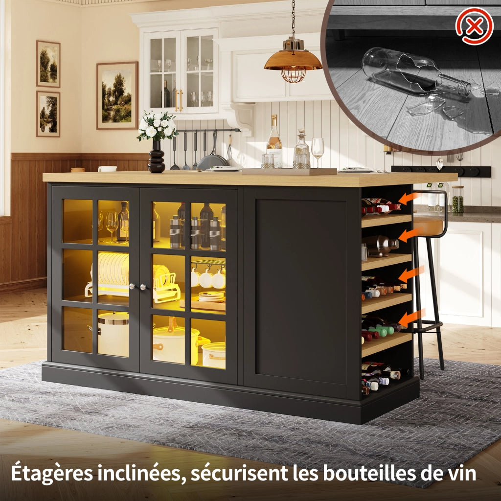 Tavolo da pranzo pieghevole con 1 cassetto; portabottiglie inclinato e luce LED; per cucina e soggiorno