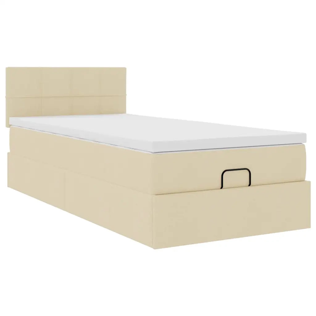 Pouf Letto con Materasso Crema 100x200 cm in Tessuto